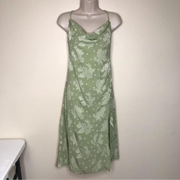 Nwt Rosedress Floral Cowl Neck High Slit Slip Dress Midi Sage Green Womens Large — image 4 of 8